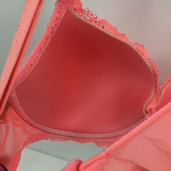 Victoria's Secret Salmon Pink Lace Sparkle Body by Victoria Lined Demi 38DD - Picture 6 of 8